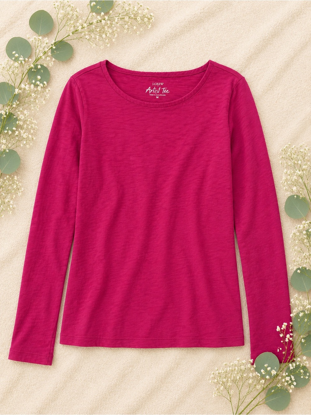 J.Crew Artist Tee | Raspberry Pink Long Sleeve Slub Knit Top | Size Medium